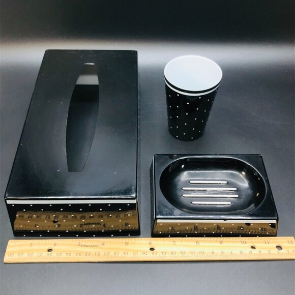 60s Mod Black and White Polka Dots Bathroom Accessory SET Tissue Box Cover Soap - Picture 8 of 11